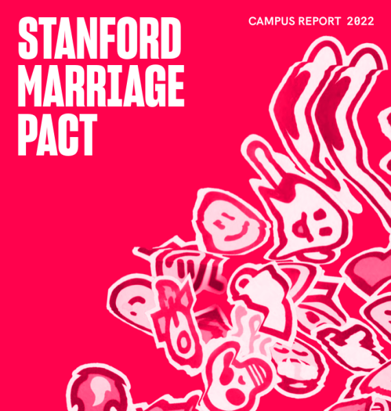 "Stanford Marriage Pact" is bolded on a pink cover with the words "campus report" in the upper right hand corner