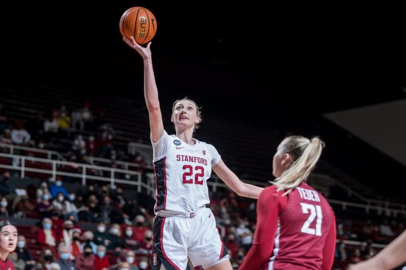 Stanford forward Cameron Brink extends for the layup.