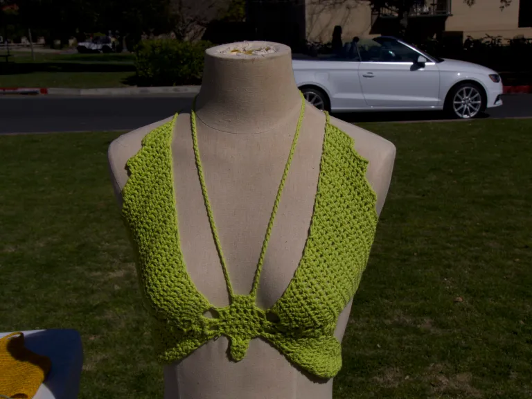 A green crop top displayed.