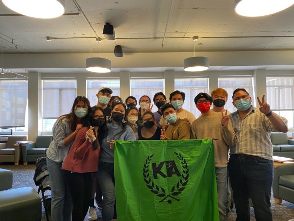 ASB with members from Kabattan Alliance (KA) and Northern California Pilipinx American Student Alliance (NCPASA) holding a green banner that reads "KA".