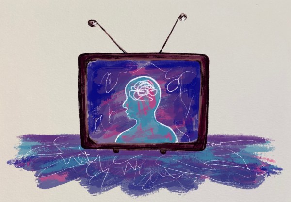 A graphic of an old fashioned TV with a person inside.