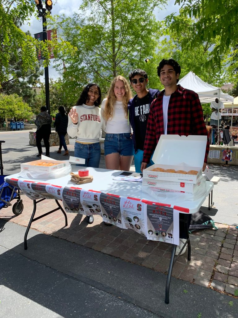 From left to right, Shreya Ramachandran ’25, Lindsey Holiday ’25, Siddharth Sharma '25 and Hasan Ahmad '25 tabling in White Plaza.