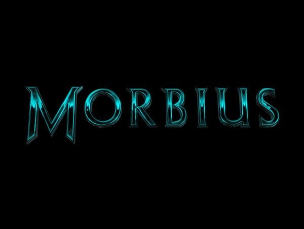 Green title text for the film, spelling "Morbius"
