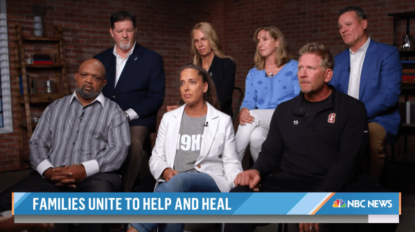 Steve and Gina Meyer on a Today Show panel sitting with the parents of student athletes who have died from suicide