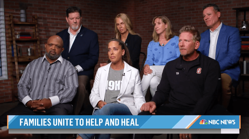 Steve and Gina Meyer on a Today Show panel sitting with the parents of student athletes who have died from suicide