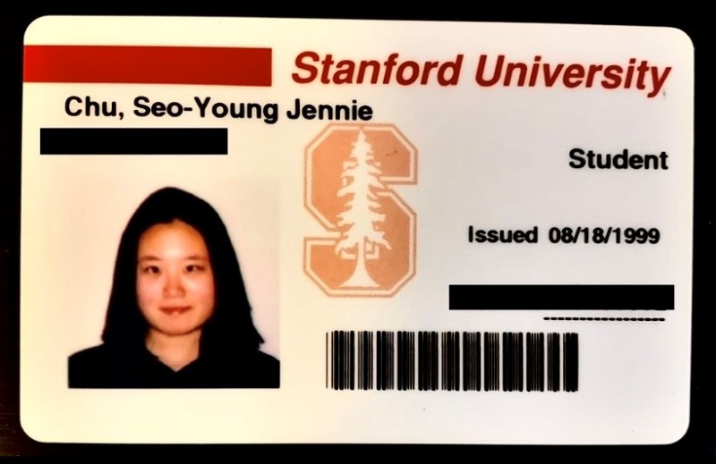 Stanford University student ID card for Seo-Young Jennie Chu, issued 08/18/1999