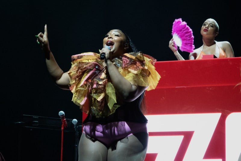 Lizzo sings at Key Arena in Seattle in 2018
