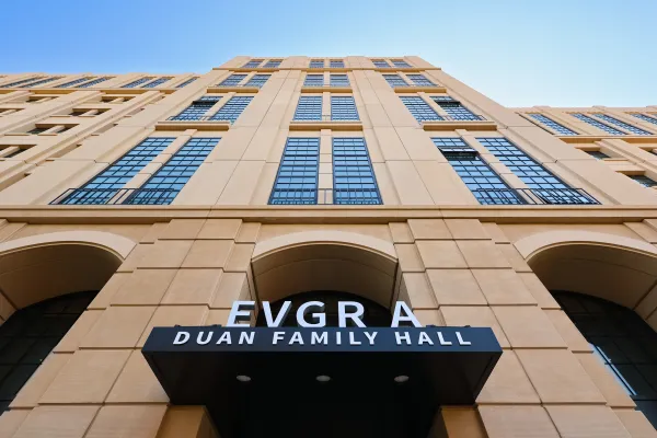 EVGR-A with a sign that reads EVGR-A Duan Family Hall above an entrance.