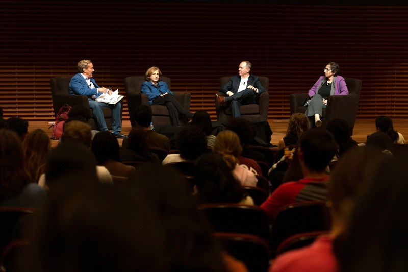 From left to right: Jim Steyer, Ruth Marcus, Adam Schiff and Pamela S. Karlan sit on stage