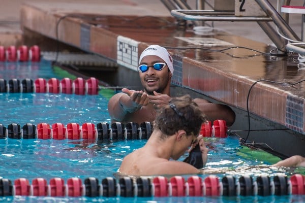 Junior Aaron Sequeira after a race against Arizona State last year. He finished third against Utah in the 200-meter individual medley on Thursday. (Photo: KAREN HICKEY/isiphotos.com)