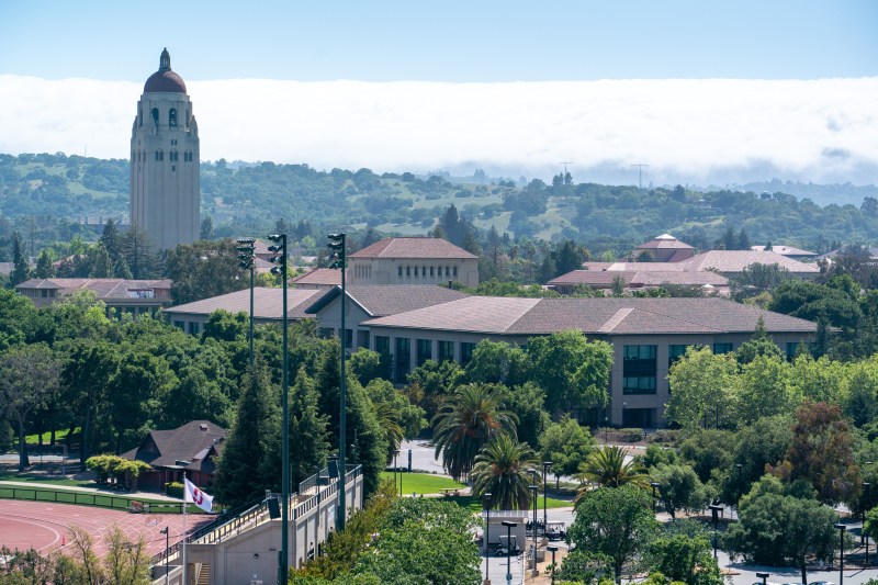 View of Hoover Tower and Stanford's campus from the direction of Cobb Field. (Photo: JOHN TODD/isiphotos.com)