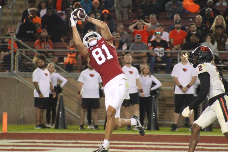 Football wide receiver makes a catch