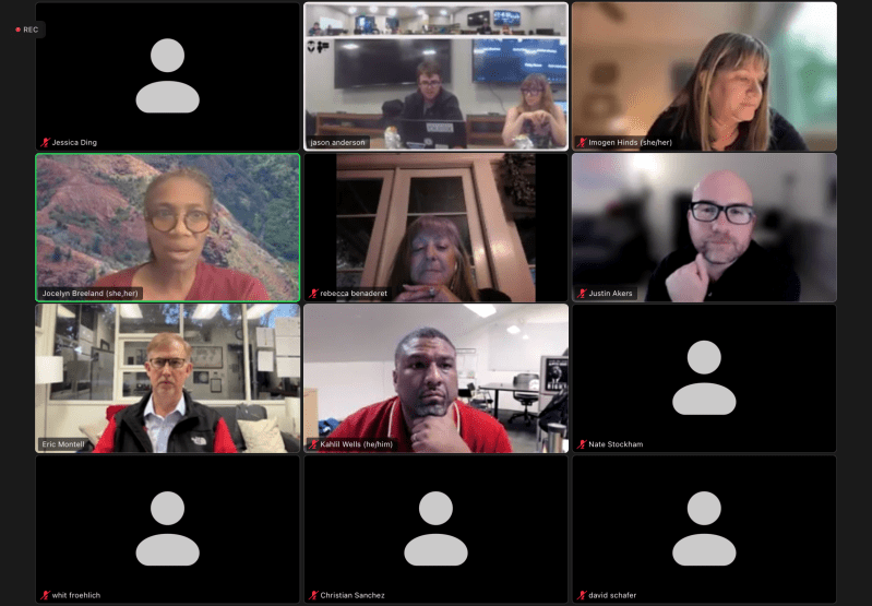 Members of the graduate student council appear on a Zoom screen