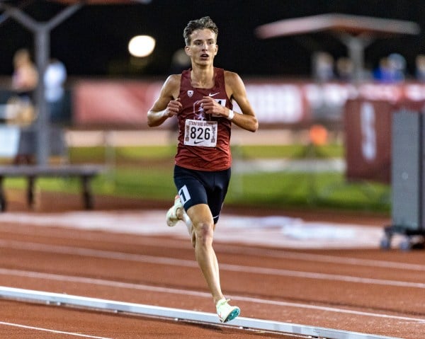 Junior Ky Robinson running in the Stanford Invitational on Apr. 1, 2022. In his most recent race, Robinson set a new course record, helping the Cardinal to win the Nuttycombe Invitational. (Photo: JOHN LOZANO/ISI Photos)