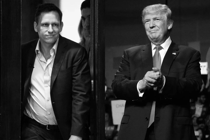 Peter Thiel and Donald Trump stand side by side