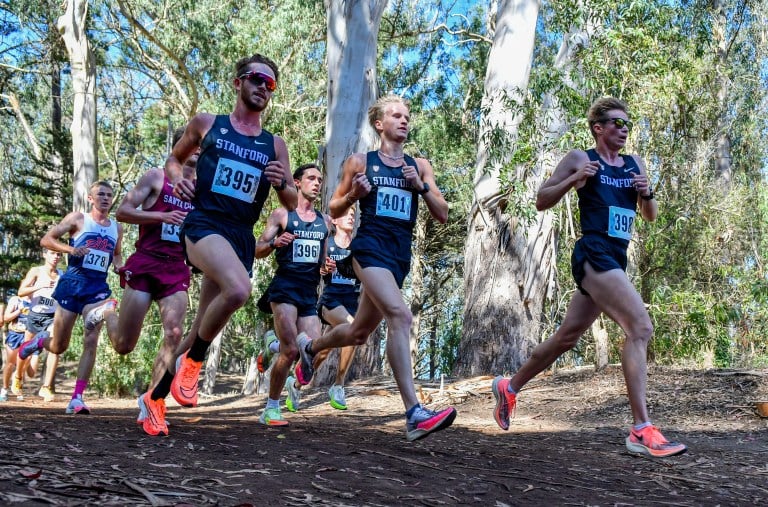 Cardinal men's cross country runners compete in the USF Invitational earlier this Fall. The Stanford men finished first at the NCAA West Regionals this weekend, booking their ticket for the NCAA Championships. (Photo: BRANDON VALLANCE/isiphotos.com)