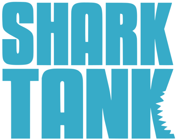 A graphic of the blue words "Shark Tank" with the last "k" looking like it was bitten by a shark against a white background.