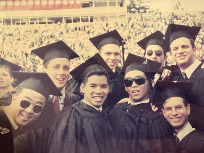 A group of students in graduation outfits.
