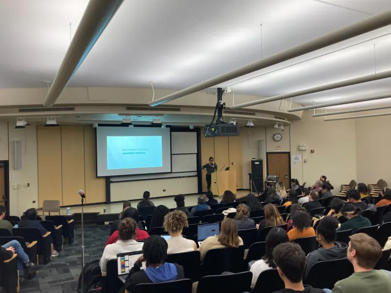 Timnit Gebru speaks to Stanford students