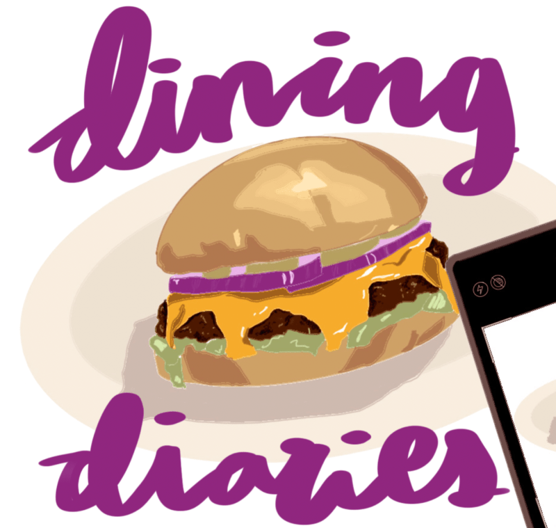 A graphic of a hamburger that says "Dining Diaries"