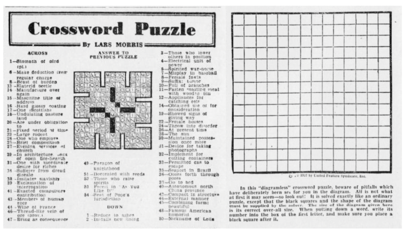 A crossword with a blank grid on which readers write solutions.