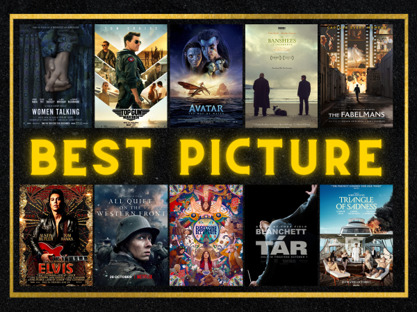 Graphic of the movie posters for the 2023 Oscars' best picture nominees.