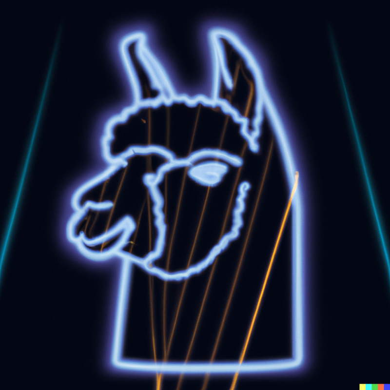 The outline of an alpaca in the style of 1980s Tron cyberspace.