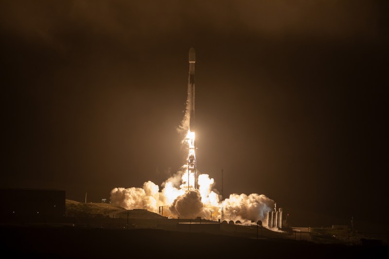 A rocket launching at night