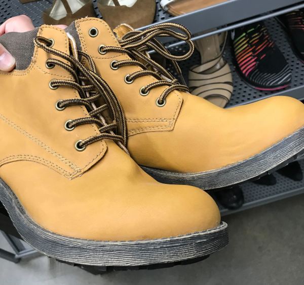 A pair of yellowish boots.
