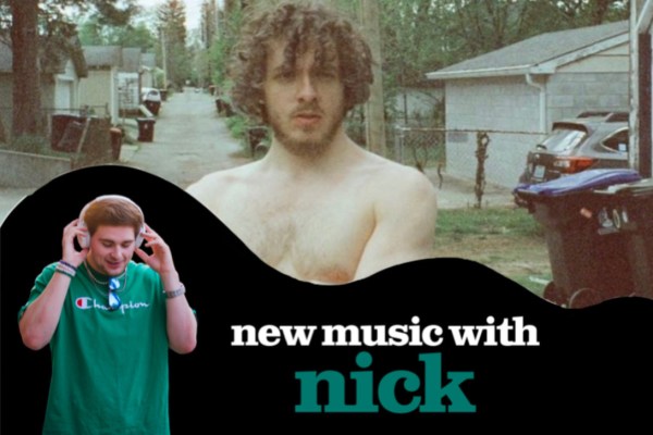 The "New Music with Nick" column graphic is seen in front of a photo of Jack Harlow shirtless.