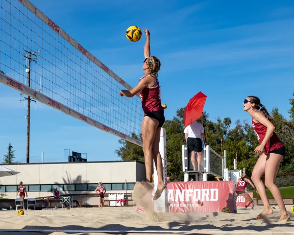 Kelly Belardi, Ashley Vincent during a game between University of California-Berkeley and Stanford Beach Volleyball
