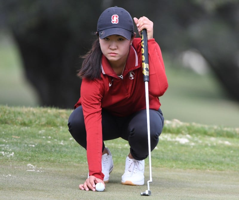 Sophomore Rose Zhang sizes up a put during an event back in October.