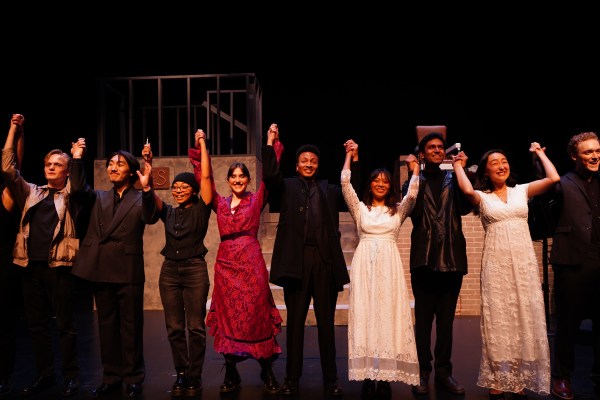 The cast of Stanford Light Opera Company's "Sweeney Todd" take their bows on Pigott Theater's stage.