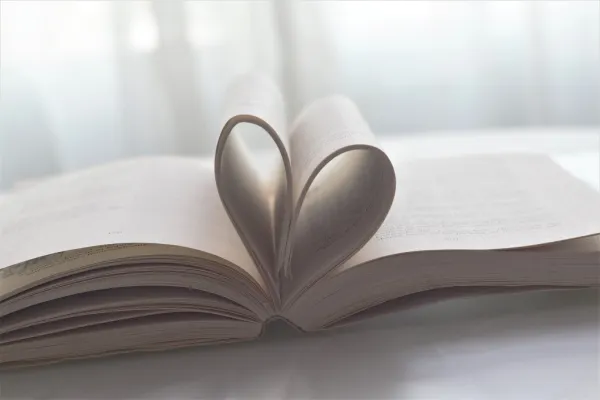 Heart-shaped pages of a book
