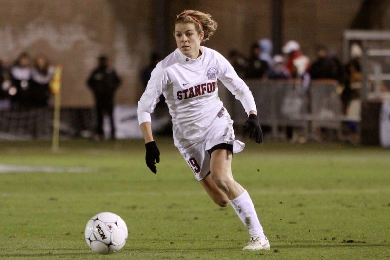 Wingback Kelley O'Hara '09 during a match against UCLA in the NCAA Women's soccer championships semi-final in 2009. The Cardinal went on to win 2-1 in overtime to advance to the National Championship game. (PHOTO: Rick Bale/ISI Photos)