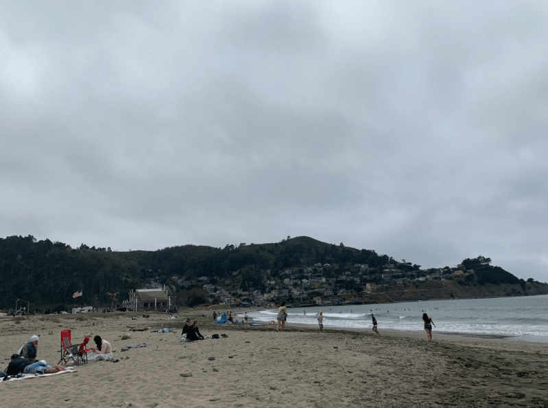 A photo of a beach on a cloudy day.