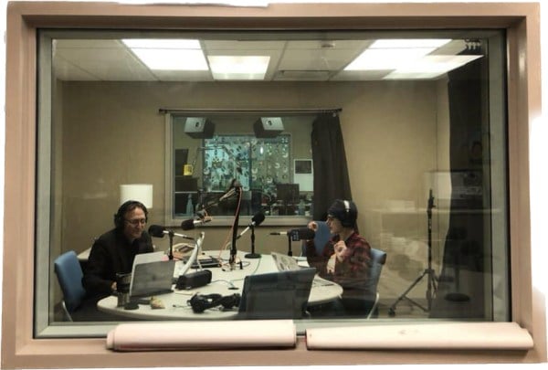 Professors Landy and Briggs discuss philosophy in the studio for their podcast, "Philosophy Talk." (Photo courtesy of Devon Strolovich).