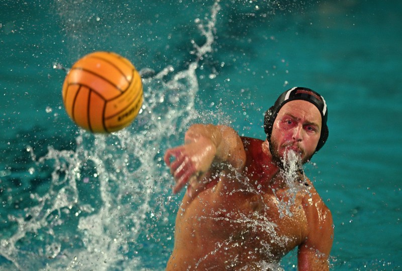 STANFORD, CA - SEPTEMBER 29: Ethan Parrish during a game between Santa Clara University and Stanford University at Avery Aquatic Center on September 29, 2023 in Stanford, California.