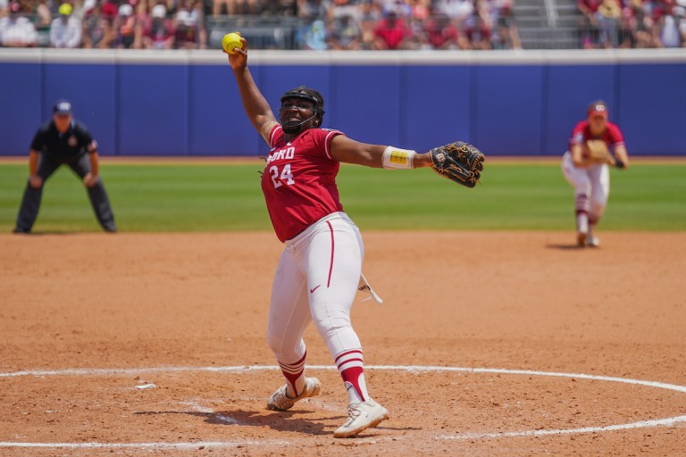 NiJaree Canady in a game in the college world series.