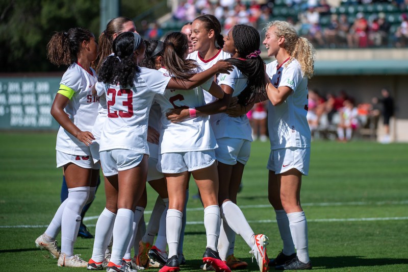 Stanford Women's soccer huddle