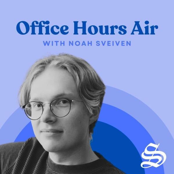 Noah Sveiven on a blue background with the text "Office Hours Air" with Noah Sveiven and the Stanford Daily's logo