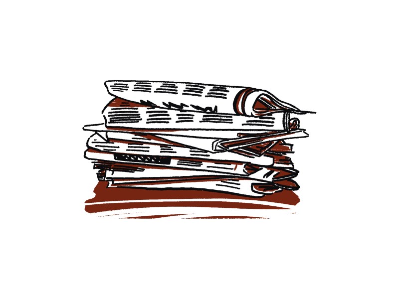 Graphic depicting a stack of newspapers on a white background.