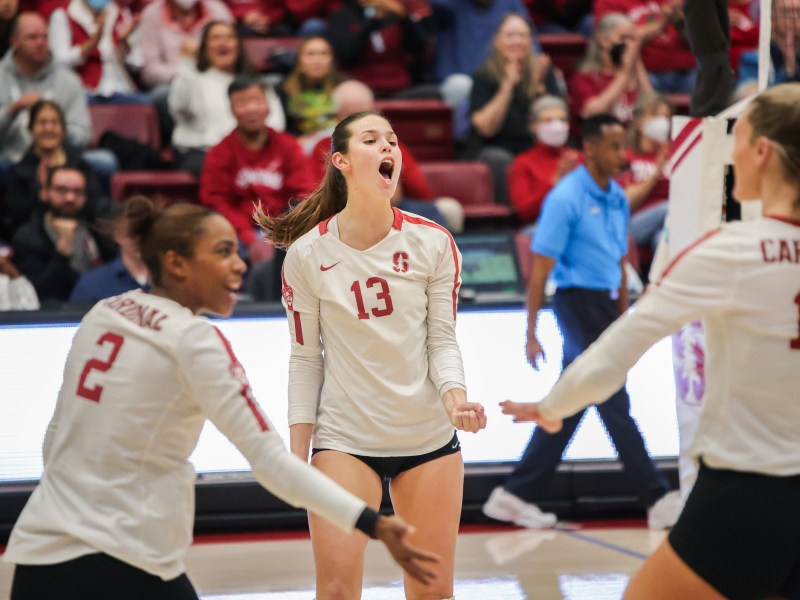 Outside Hitter Elia Rubin celebrates after scoring a point during Stanford's 3-0 win over Fresno State.(Photo: JONATHAN SANCHEZ/The Stanford Daily)