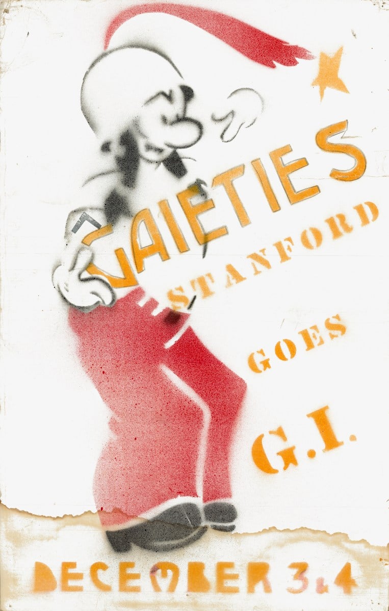 Program reading "Gaieties Stanford Goes G.I." with a spray painted illustration of a soldier