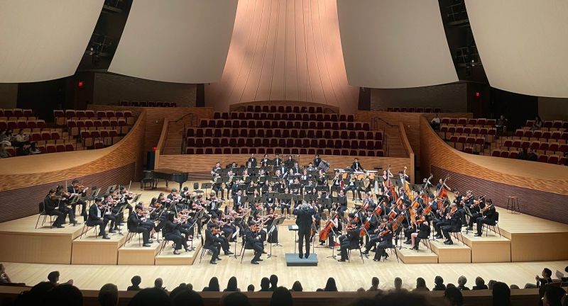 The Stanford Symphony Orchestra performing at Bing Concert Hall, conducted by Paul Phillips.