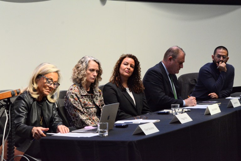 A panel made up of law professors and technology professionals speak with the UN High Commissioner for Human Rights.