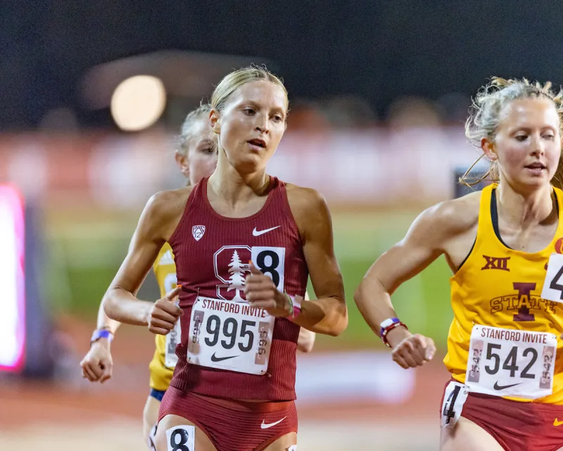 Senior Lucy Jenks running 5k at Stanford Invitational.