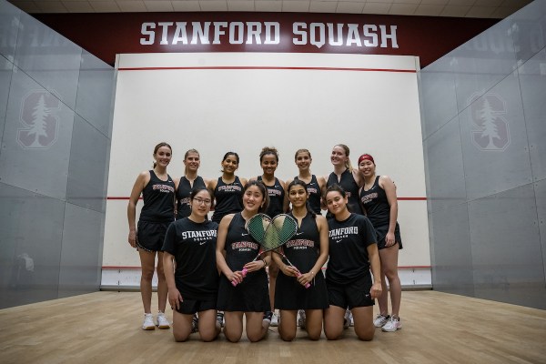 Stanford Women's Squash team poses for photo.