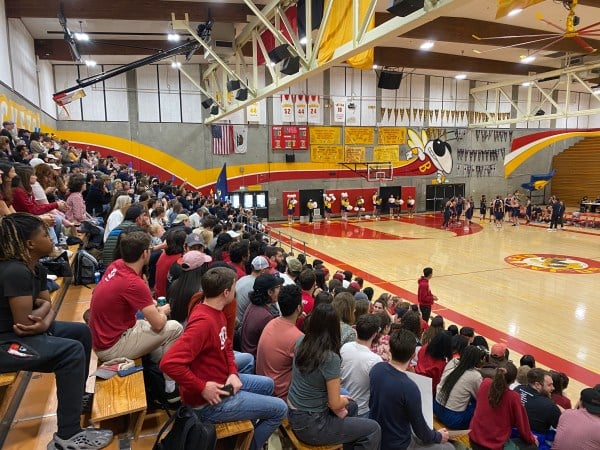 A packed SLS student section at the inaugural "Order on the Court"  basketball game. (Photo: YUQING JIANG/The Stanford Daily)