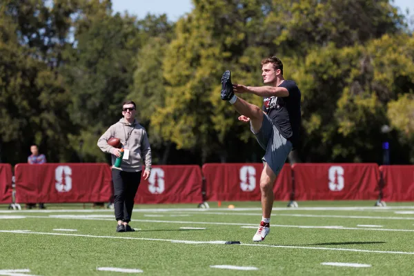 Joshua Karty kicks a field goal during his Pro Day.